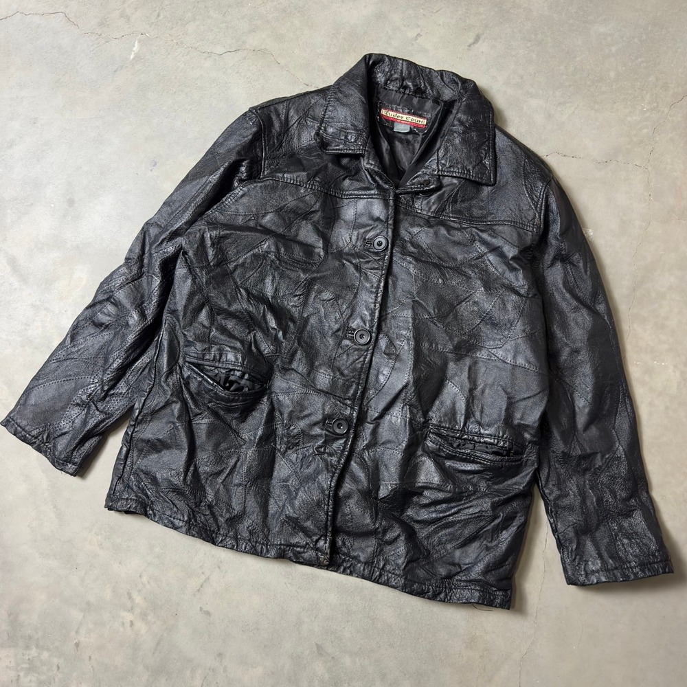 Vintage Tudor Court Patchwork Leather Jacket Womens XL Black Grunge Streetwear